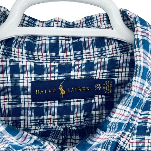 Ralph Lauren Button Down Shirt Men's 2XB Blue Plaid Long Sleeve Blue - Picture 8 of 8